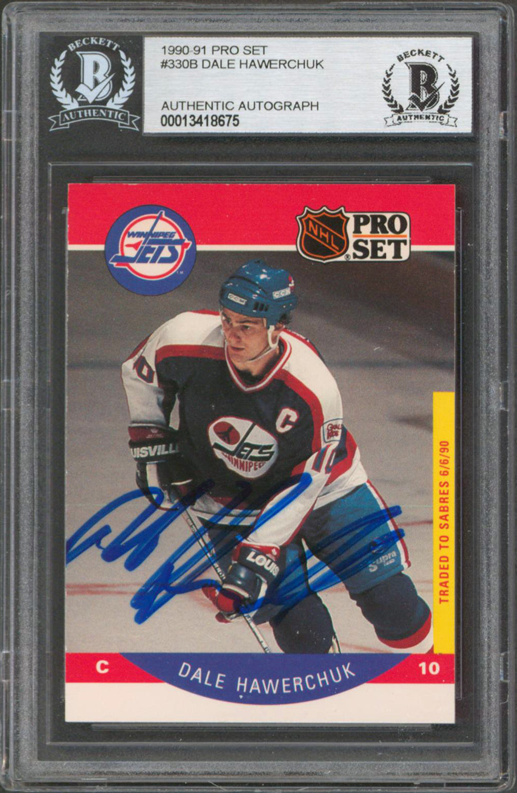 Jets Dale Hawerchuk Authentic Signed 1990 Pro Set #330B Card BAS Slabbed