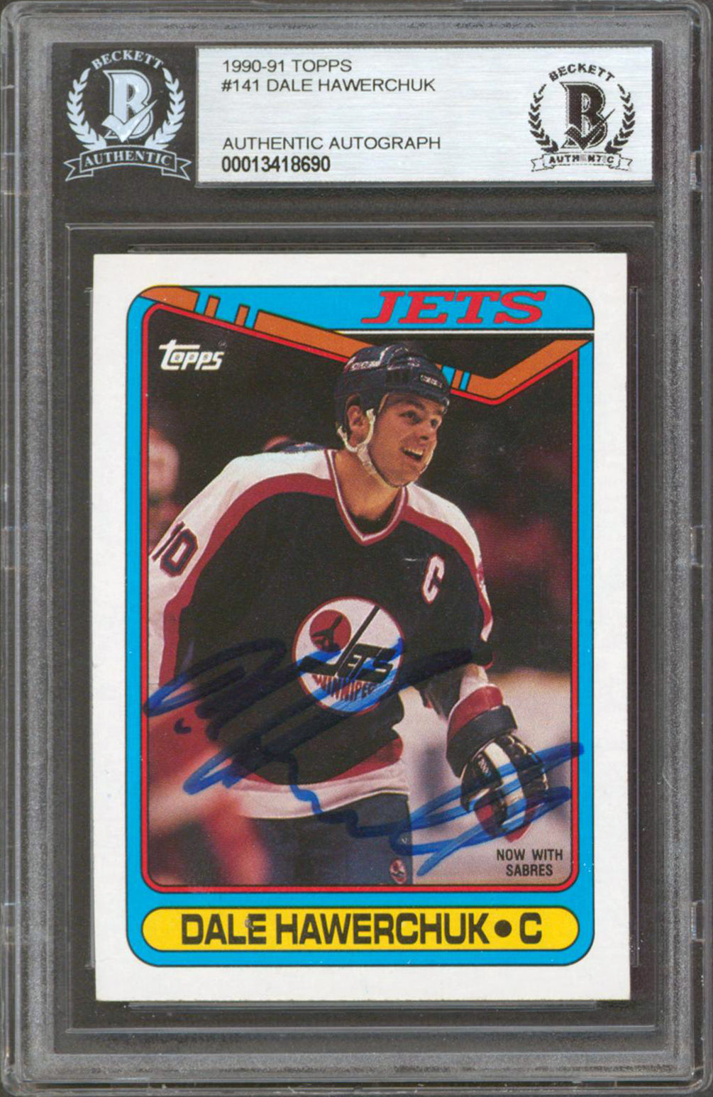 Jets Dale Hawerchuk Authentic Signed 1990 Topps #141 Card Autographed BAS Slab