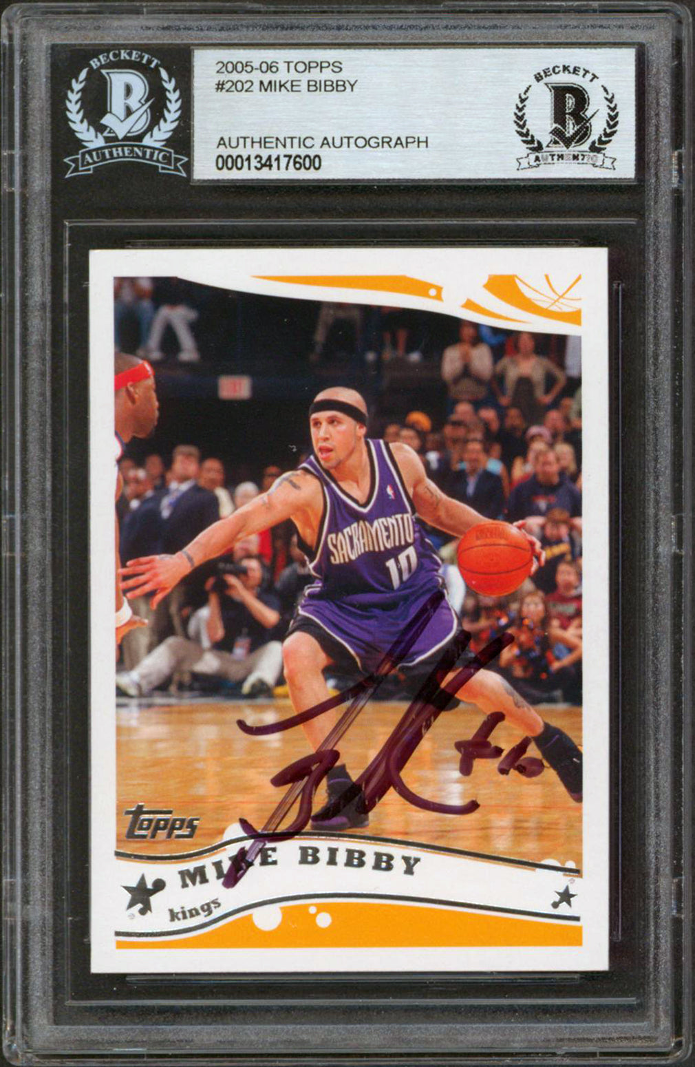 Kings Mike Bibby Authentic Signed 2005 Topps #202 Card Autographed BAS Slabbed