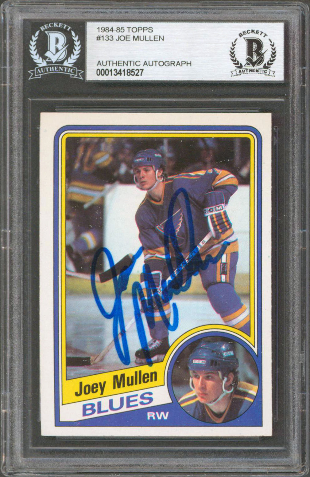 Blues Joe Mullen Authentic Signed 1984 Topps #133 Card Autographed BAS Slabbed