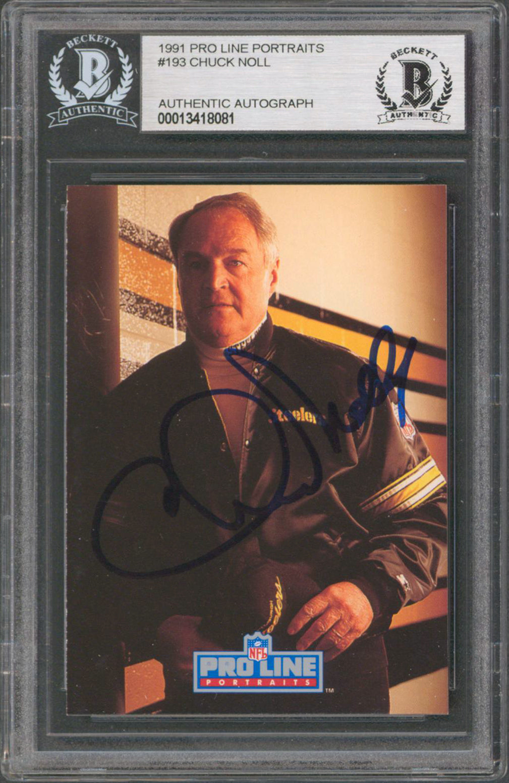 Steelers Chuck Noll Authentic Signed 1991 Pro Line Portraits #193 Card BAS Slab