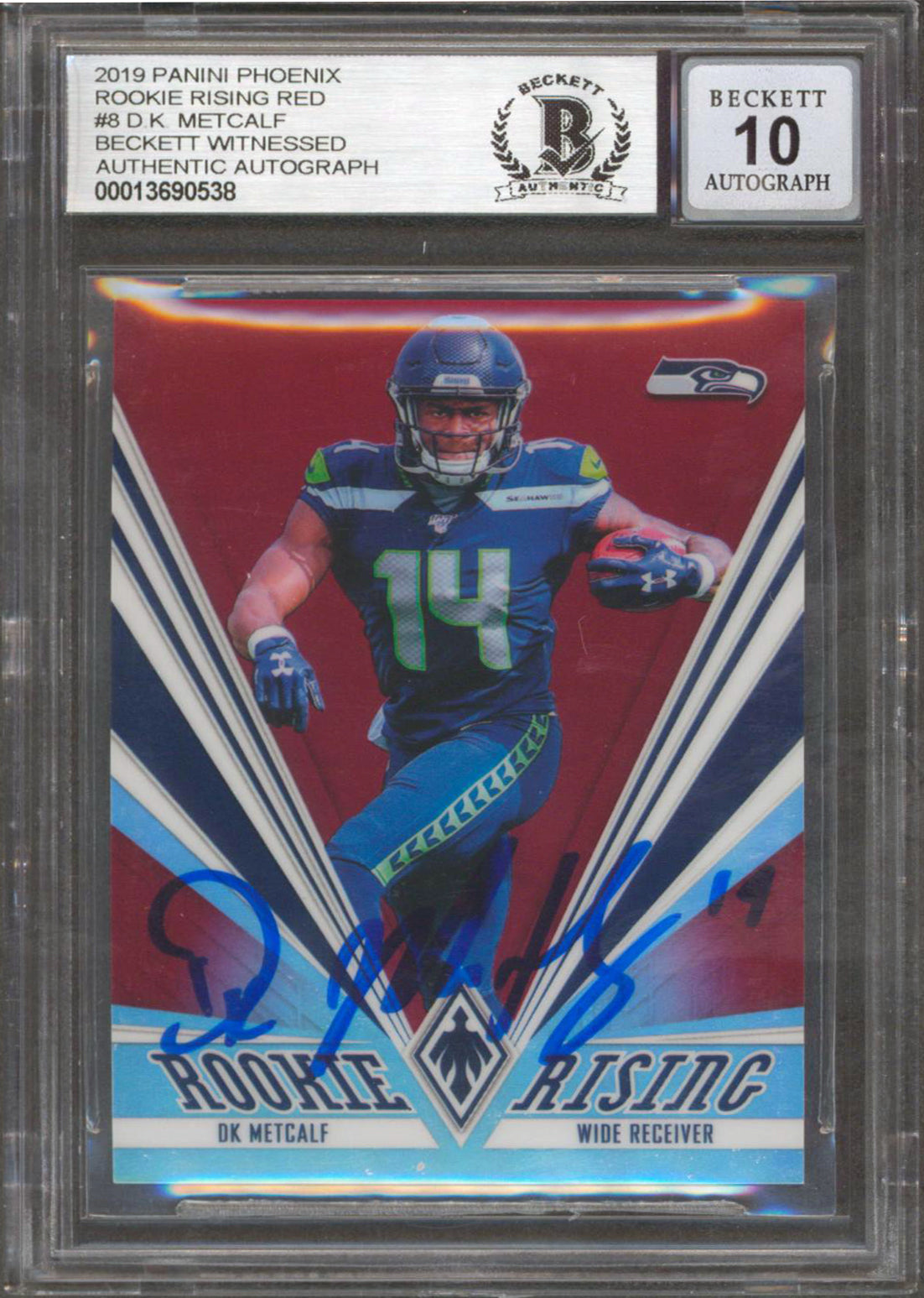 D.K. Metcalf Signed 2019 Panini Phoenix Rookie Rising Red #8 Auto 10! BAS Slab