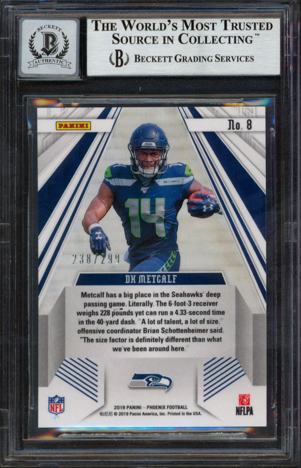D.K. Metcalf Signed 2019 Panini Phoenix Rookie Rising Red #8 Auto 10! BAS Slab
