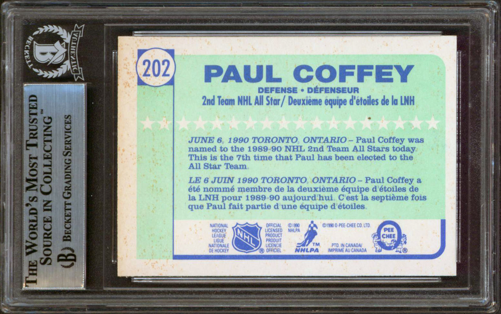 Penguins Paul Coffey Authentic Signed 1990 O-Pee-Chee #202 Card BAS Slabbed