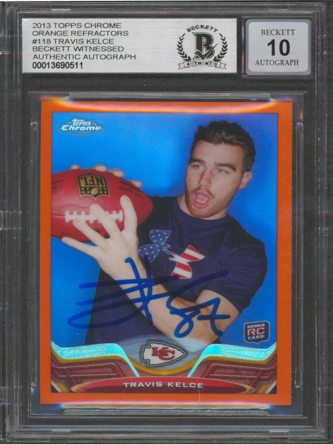Travis Kelce Signed 2013 Topps Chrome Orange Refractors #118 RC Auto 10 BAS Slab