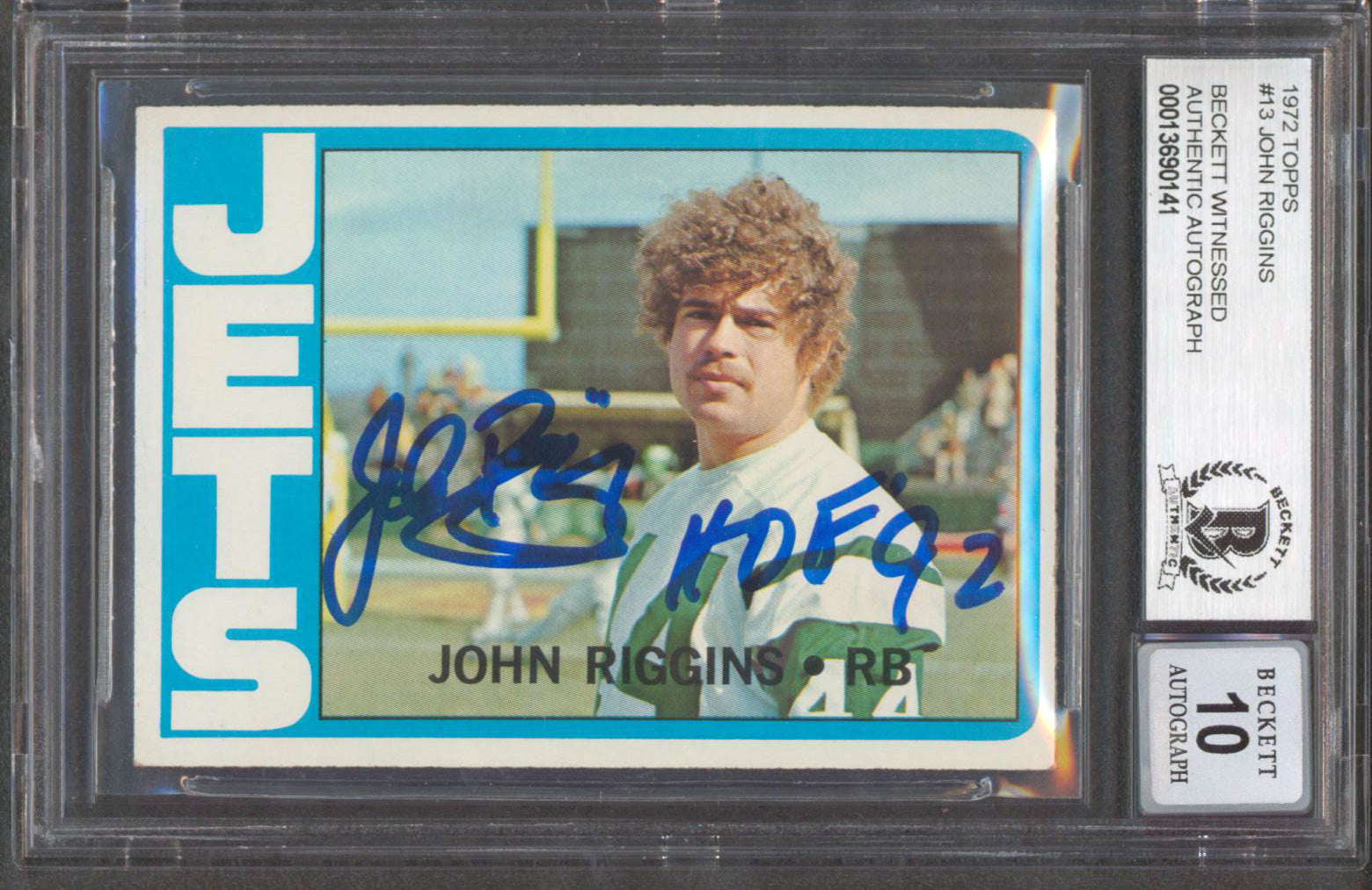 Jets John Riggins Signed 1972 Topps #13 Rookie Card Auto Graded 10! BAS Slabbed