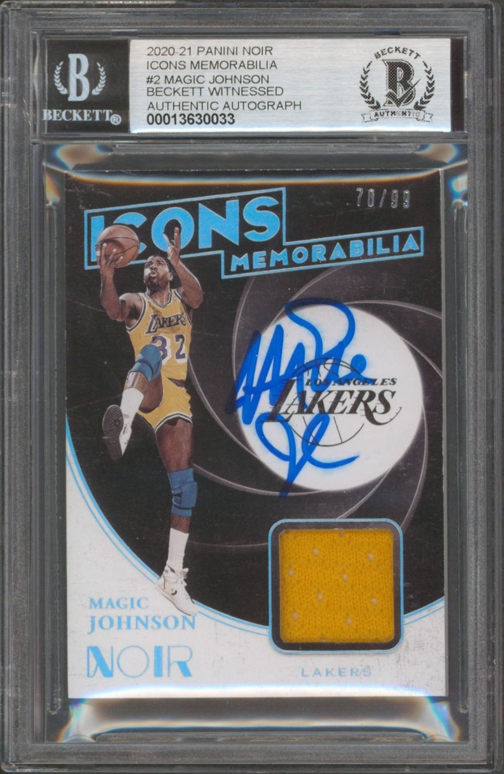 Lakers Magic Johnson Signed 2020 Panini Noir Icons Mem #2 Card Auto 10! BAS Slab