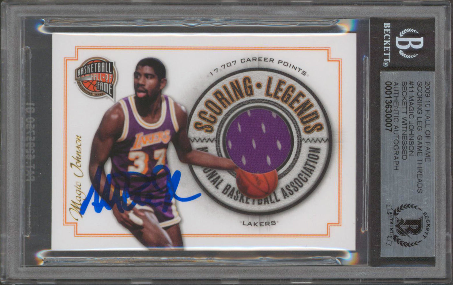 Lakers Magic Johnson Signed 2009 HOF SL Game Threads #11 Card Auto 10! BAS Slab