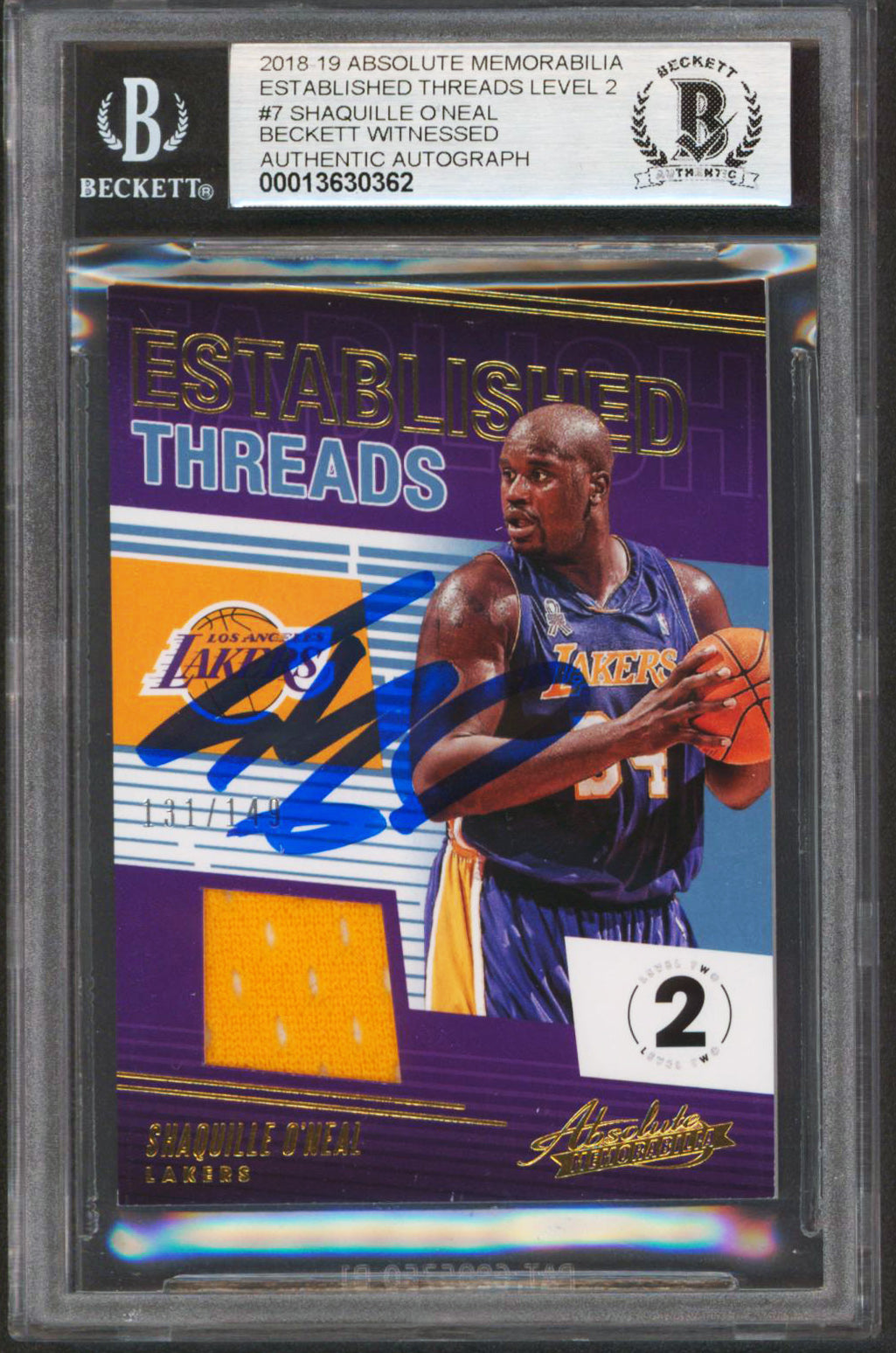 Shaquille O'Neal Signed 18 Absolute Mem Level 2 #7 131/149 Card Auto 10 BAS Slab
