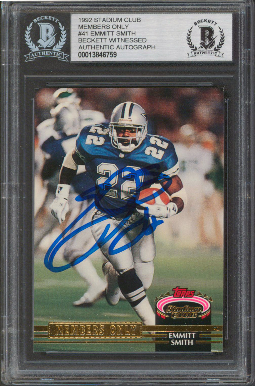 Cowboys Emmitt Smith Signed 1992 Stadium Club Members Only #41 Card BAS Slabbed