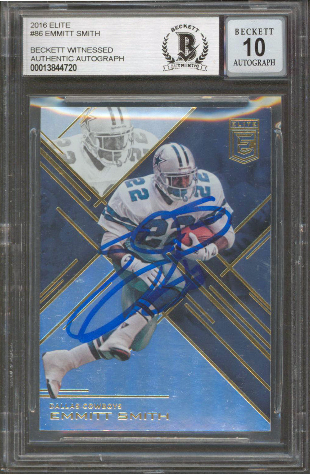 Cowboys Emmitt Smith Signed 2016 Elite #86 Card Auto Graded Mint 10! BAS Slabbed