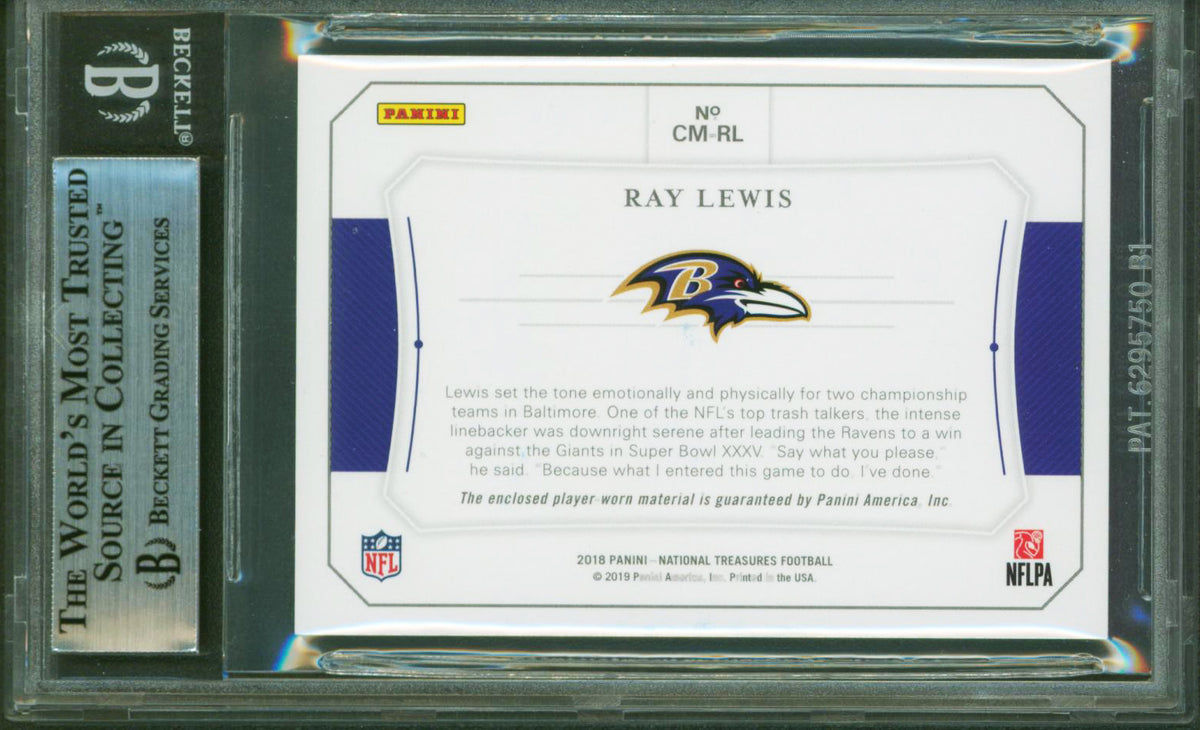 Ray Lewis Signed 2018 National Treasures Colossal Mat #2 #1/99 Card BAS Slabbed