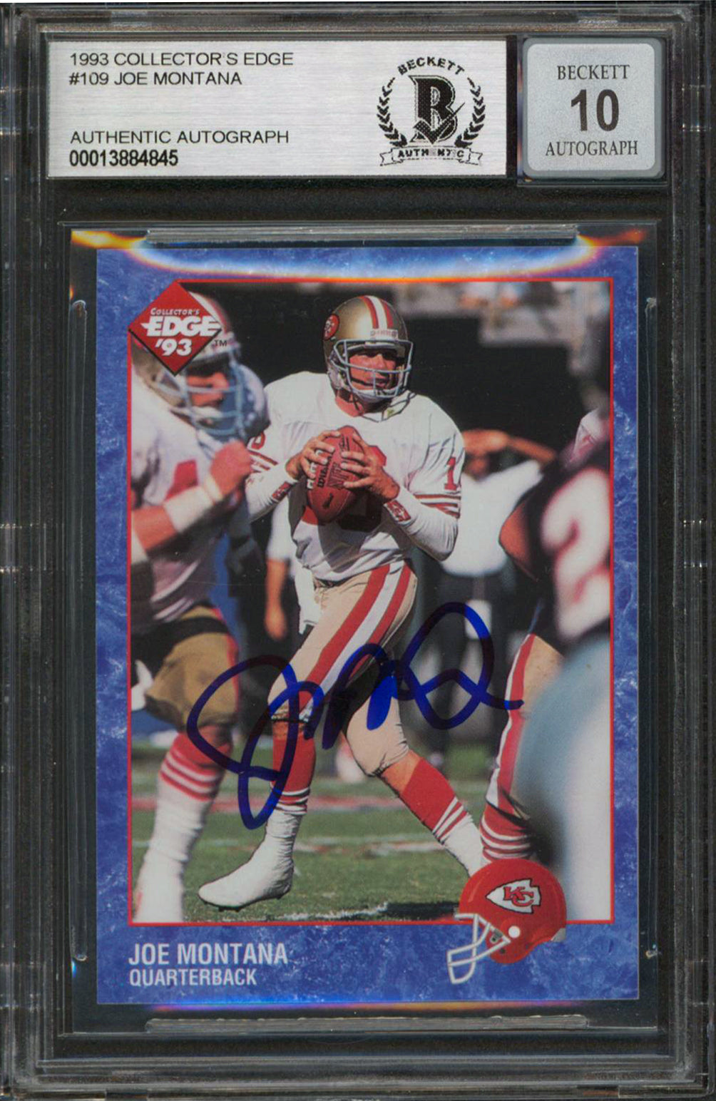 Chiefs Joe Montana Signed 1993 Collector's Edge #109 Card Auto 10! BAS Slabbed