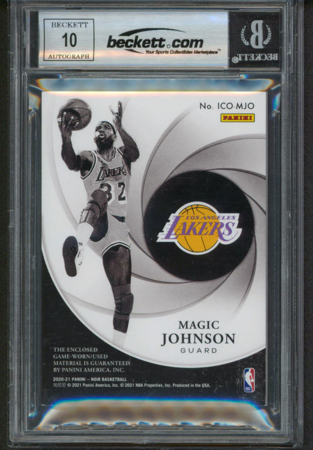 Magic Johnson Signed 2020 Panini Noir Icons #2 23/99 Card Auto 10! BAS Slabbed