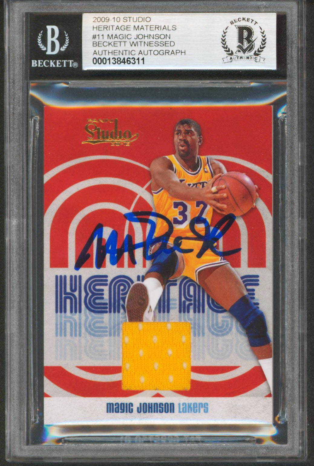 Magic Johnson Signed 2009 Studio Heritage Materials #11 Card Auto 10 BAS Slabbed