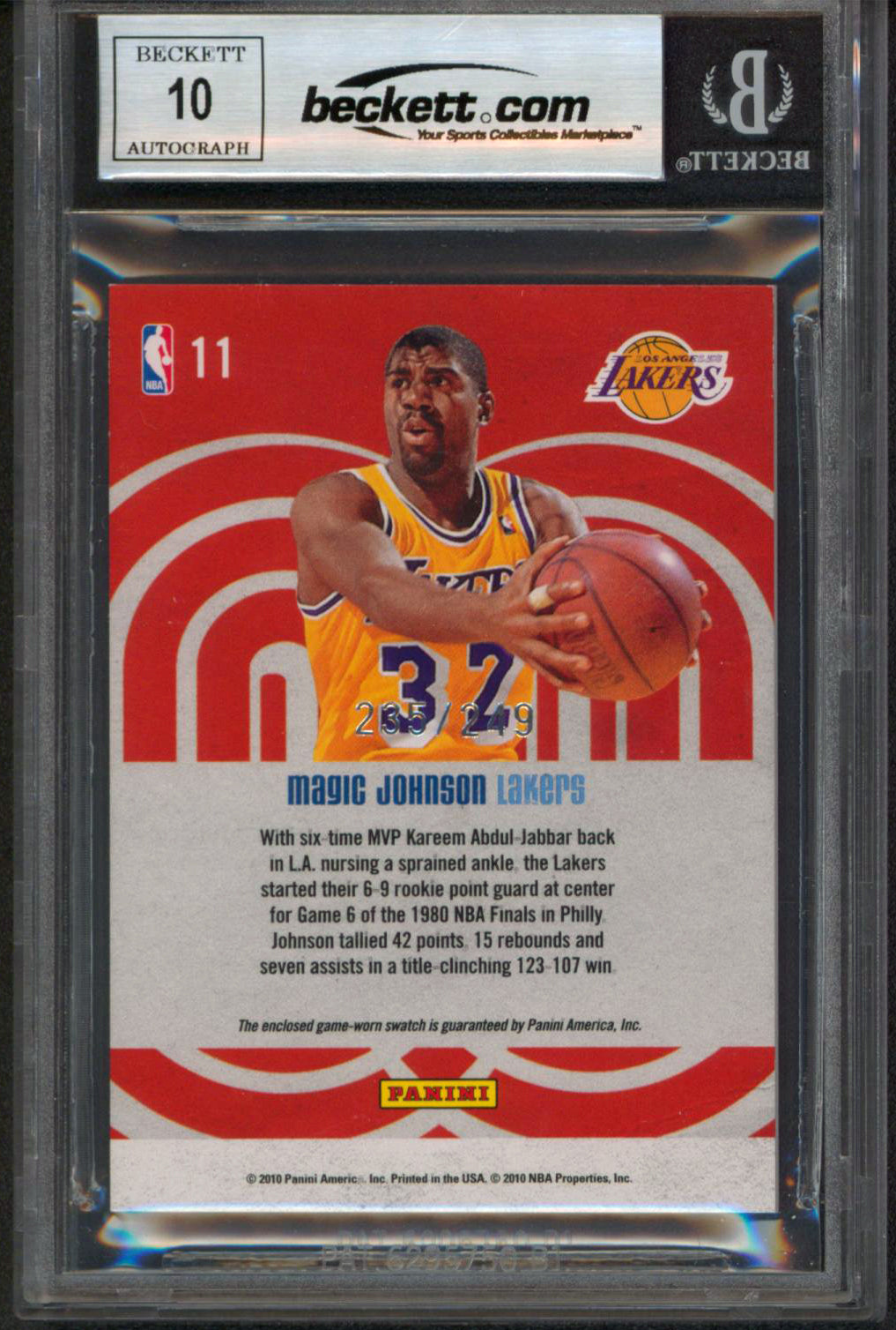 Magic Johnson Signed 2009 Studio Heritage Materials #11 Card Auto 10 BAS Slabbed
