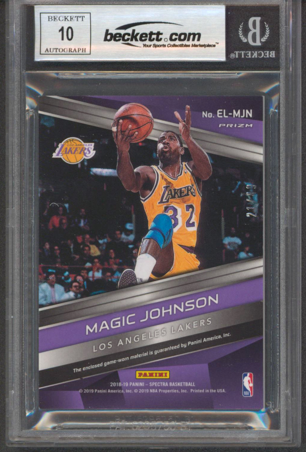 Magic Johnson Signed 2018 Specra Epic Legends #19 21/49 Card Auto 10! BAS Slab