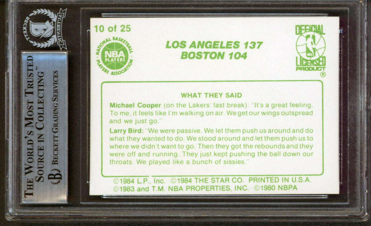 Lakers Magic Johnson Authentic Signed 1984 Star Celtics Champs #10 Card BAS Slab