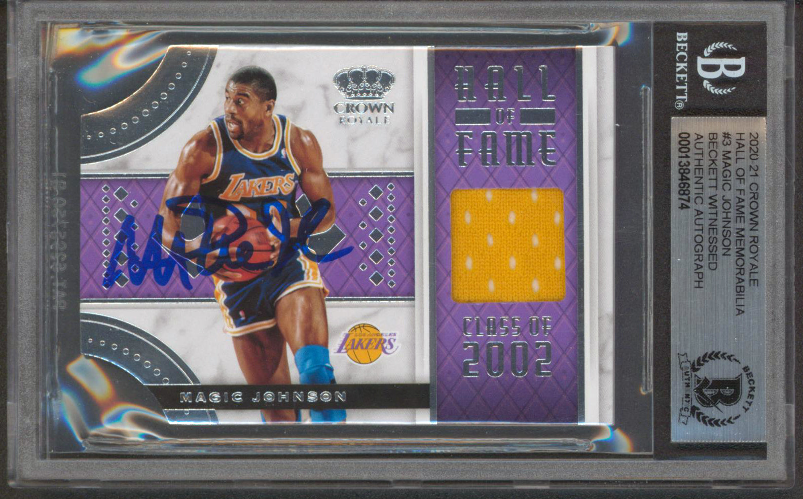 Lakers Magic Johnson Signed 2020 Crown Royale HOF Mem #3 Card BAS Slabbed 2