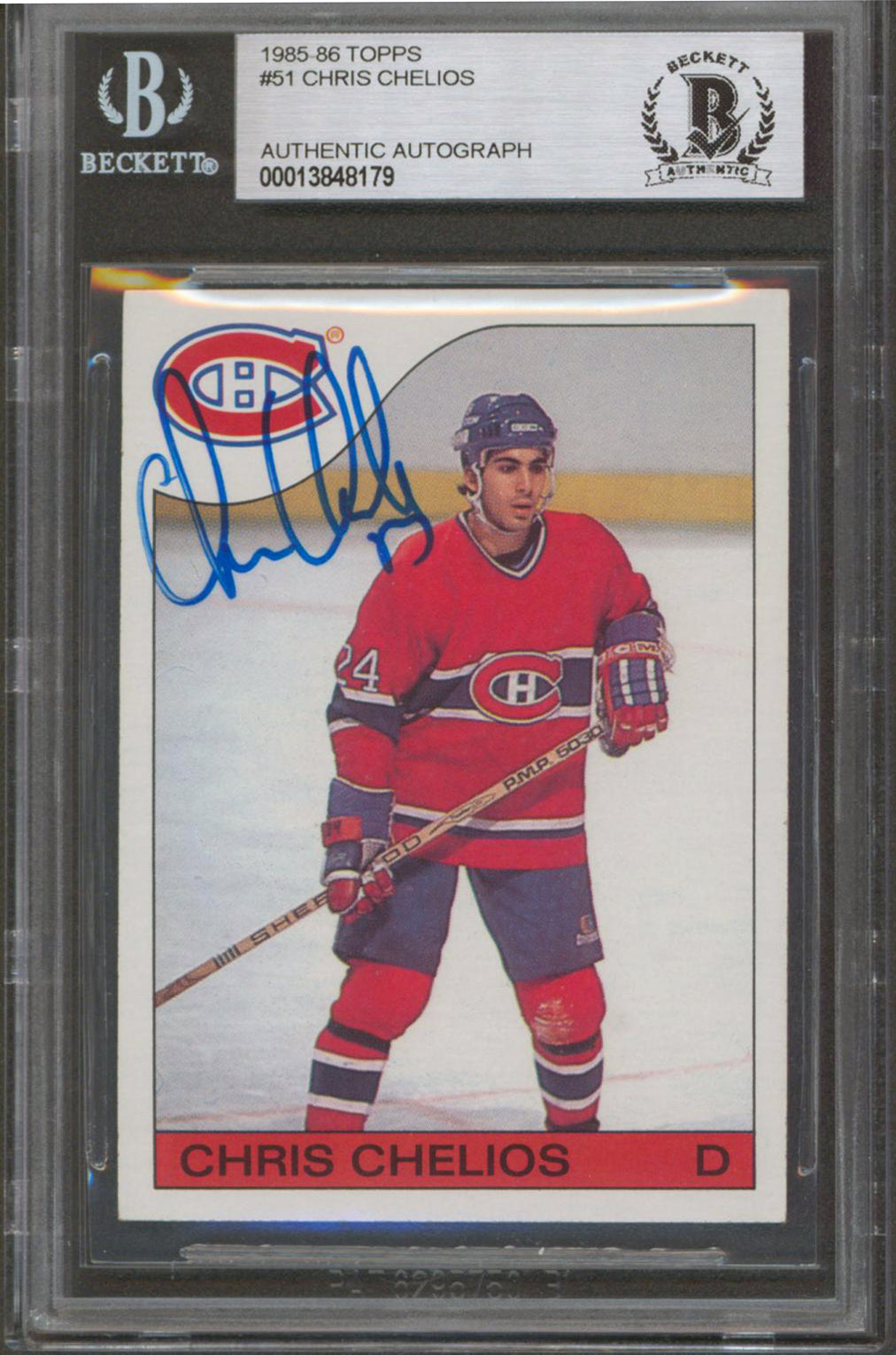 Canadiens Chris Chelios Authentic Signed 1985 Topps #51 Card BAS Slabbed