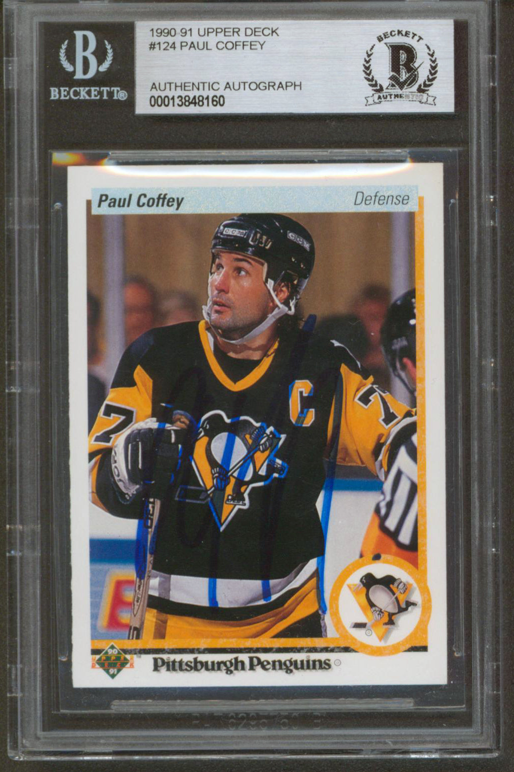 Penguins Paul Coffey Authentic Signed 1990 Upper Deck #124 Card BAS Slabbed