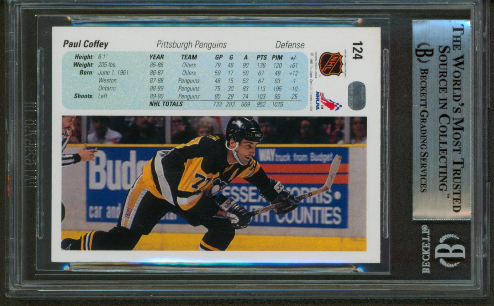 Penguins Paul Coffey Authentic Signed 1990 Upper Deck #124 Card BAS Slabbed