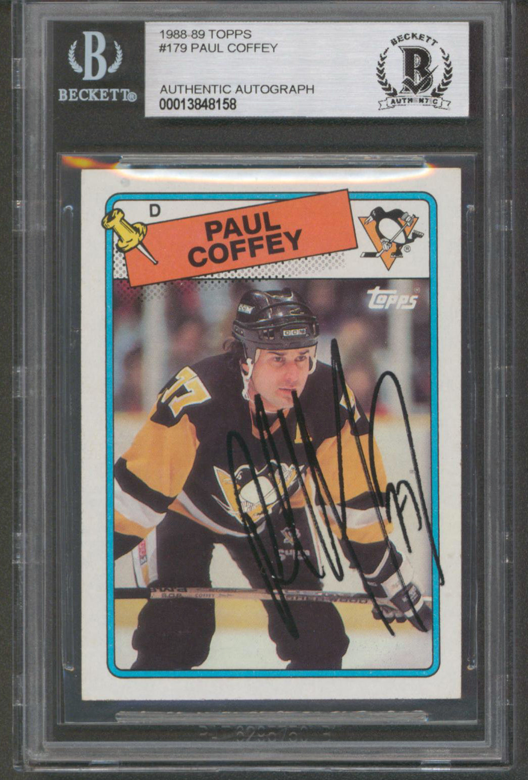 Penguins Paul Coffey Authentic Signed 1988 Topps #179 Card BAS Slabbed