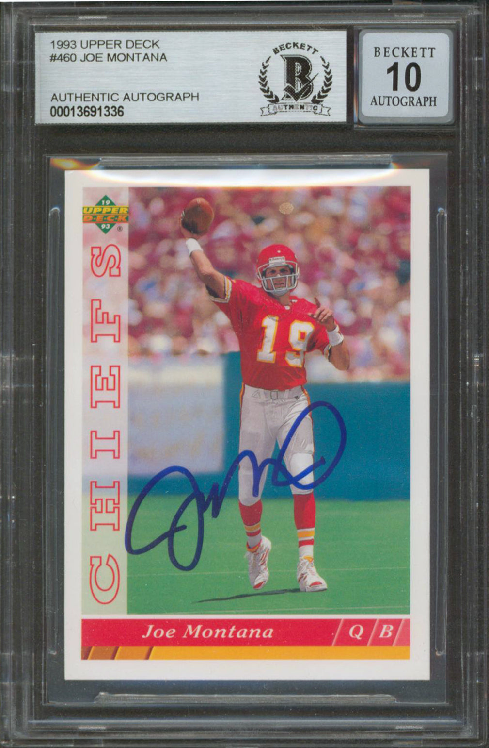 Chiefs Joe Montana Authentic Signed 1993 Upper Deck #460 Card Auto 10! BAS Slab