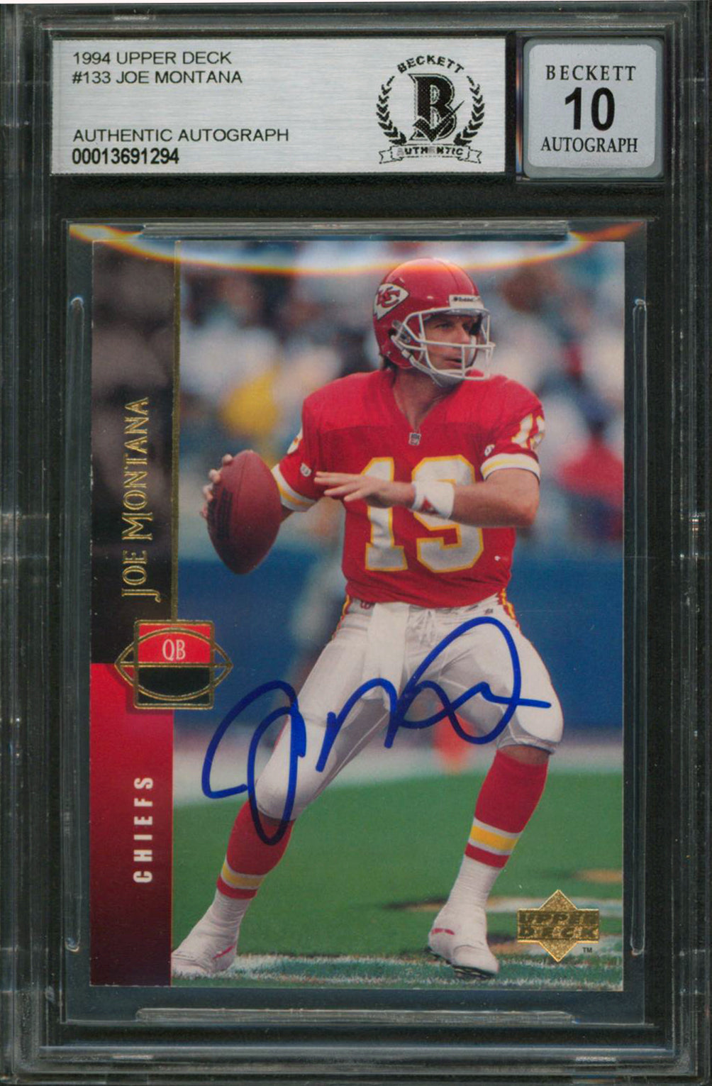 Chiefs Joe Montana Authentic Signed 1994 Upper Deck #133 Card Auto 10! BAS Slab