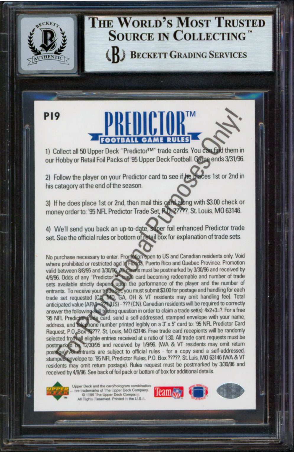 Chiefs Joe Montana Signed 1995 Upper Deck Predictor #P19 Card Auto 10! BAS Slab