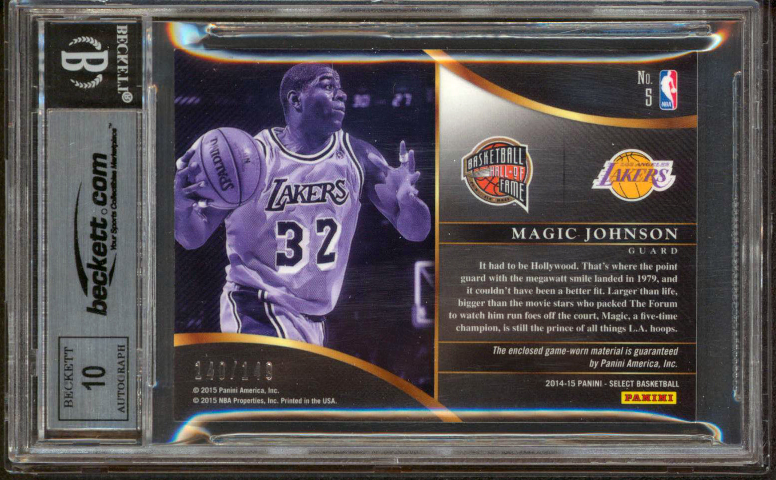 Magic Johnson Signed 2014 Panini Select OHG #5 140/149 Card Auto 10! BAS Slabbed
