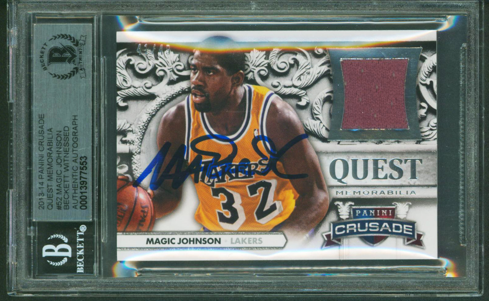 Magic Johnson Signed 2013 Panini Crusade Quest #52 41/49 Card Auto 10! BAS Slab