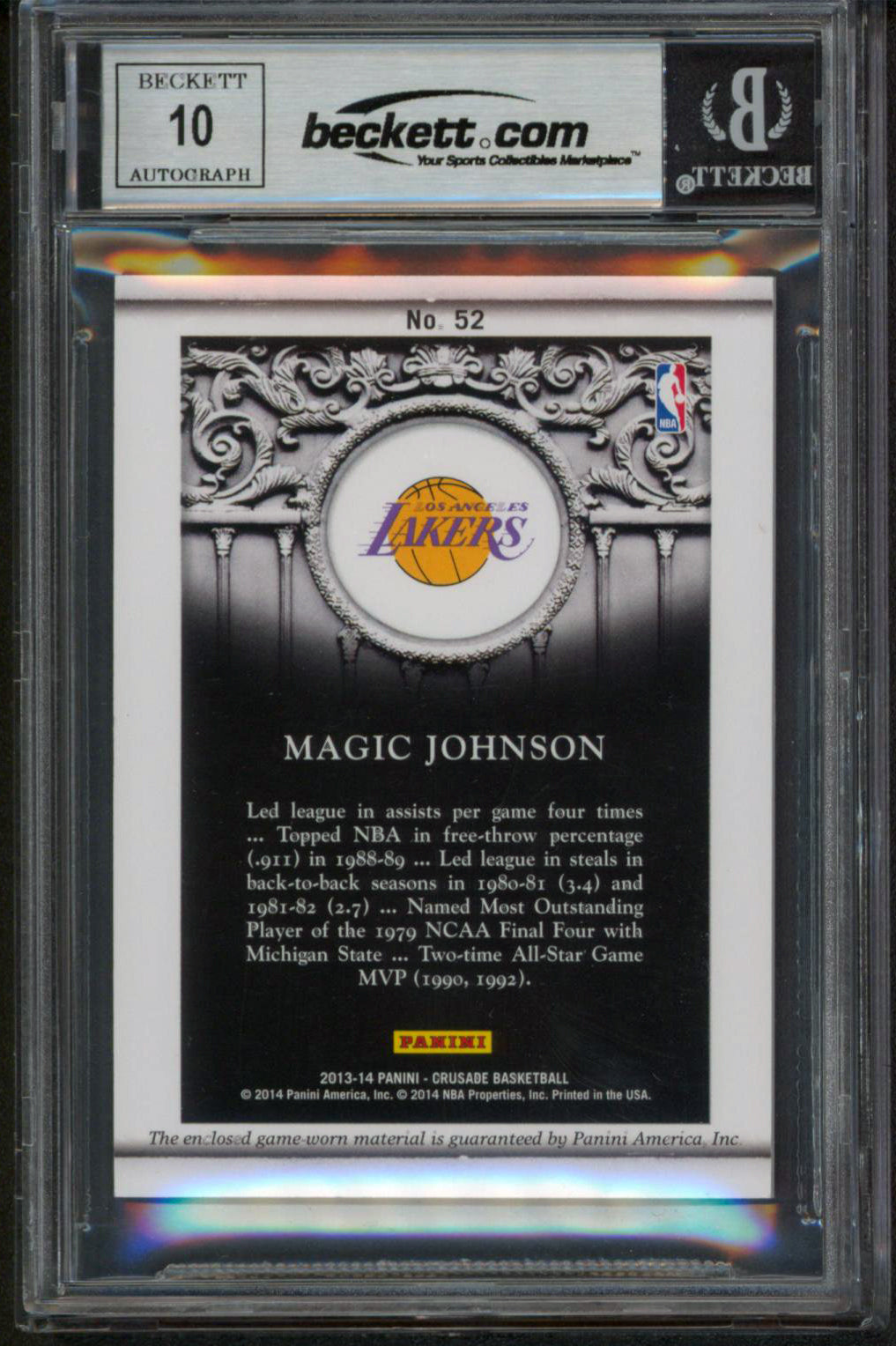 Magic Johnson Signed 2013 Panini Crusade Quest #52 41/49 Card Auto 10! BAS Slab