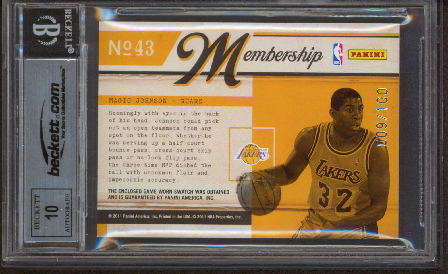 Magic Johnson Signed 2010 Classics Membership #43 9/100 Card Auto 10 BAS Slabbed