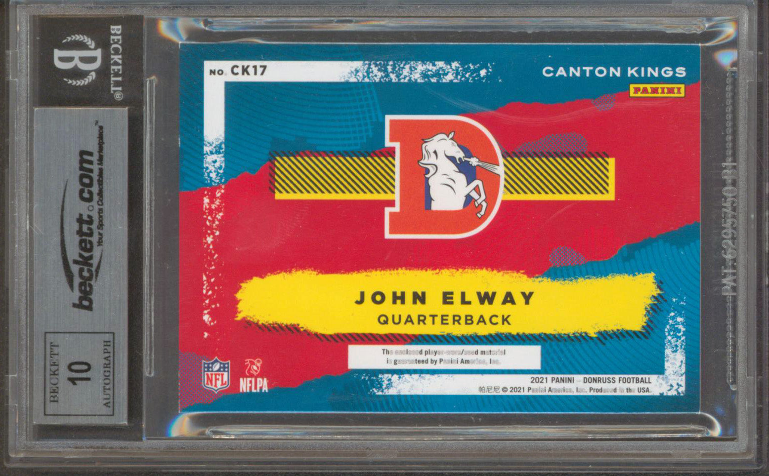 John Elway Signed 2021 Canton Kings Jerseys #17 281/299 Card Auto 10 BAS Slabbed