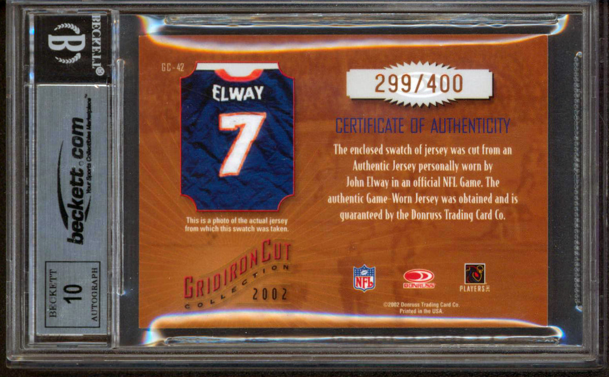 John Elway Signed 2002 Gridiron Kings #GC42 299/400 Card Auto 10! BAS Slabbed