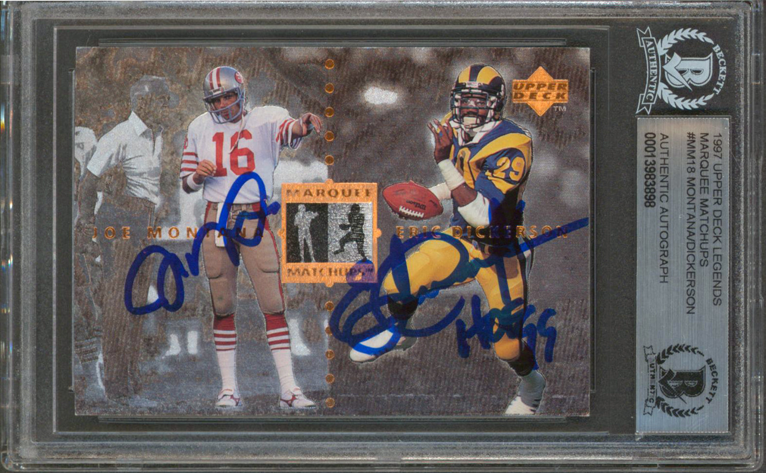 Joe Montana & Eric Dickerson Signed 1997 UD Legends MM #MM18 Card BAS Slabbed