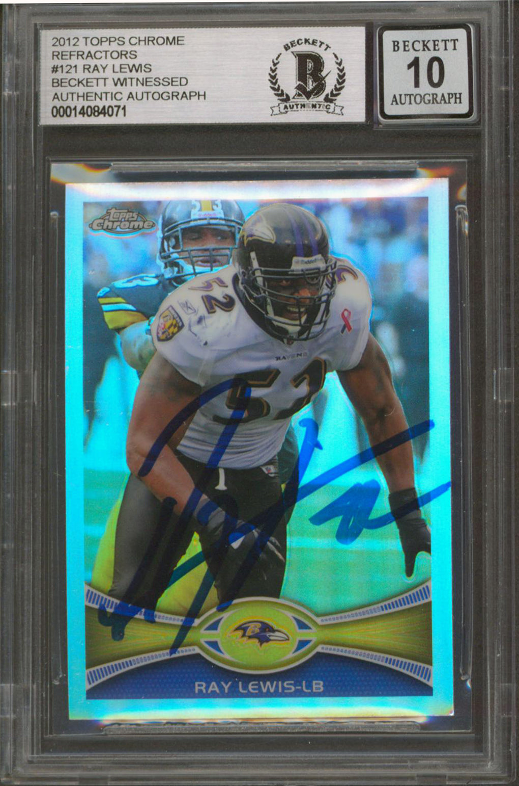 Ravens Ray Lewis Signed 2012 Topps Chrome Refractors #121 Card Auto 10! BAS Slab