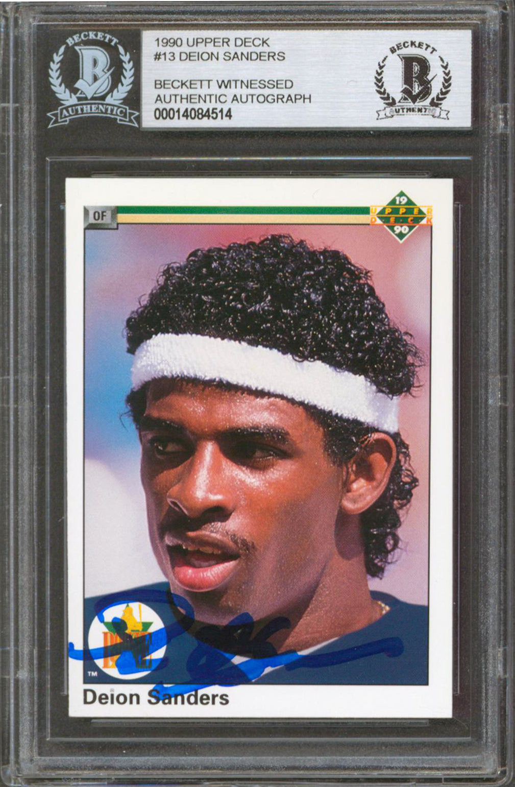 Cowboys Deion Sanders Authentic Signed 1990 Upper Deck #13 Card BAS Slabbed