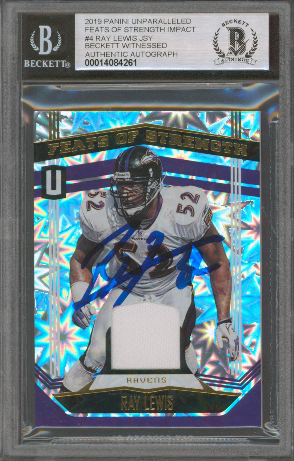 Ravens Ray Lewis Signed 2019 Panini Unparalleled FOSI #4 Card Auto 10! BAS Slab