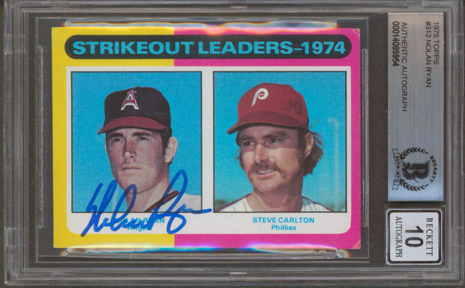 Angels Nolan Ryan Authentic Signed 1975 Topps #312 Card Auto Grade 10 BAS Slab 1