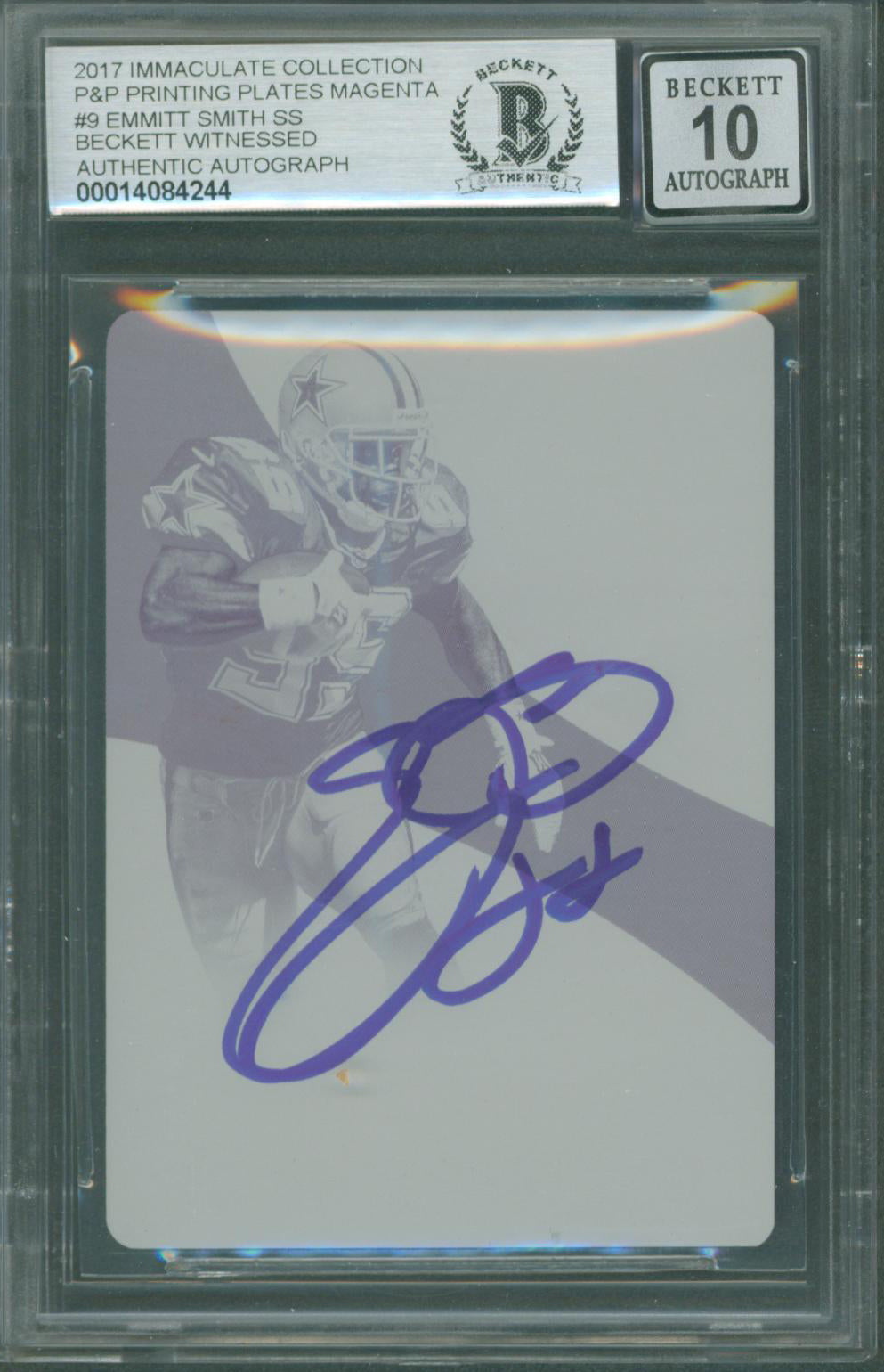 Cowboys Emmitt Smith Signed 2017 Immaculate Collection #9 Card Auto 10! BAS Slab
