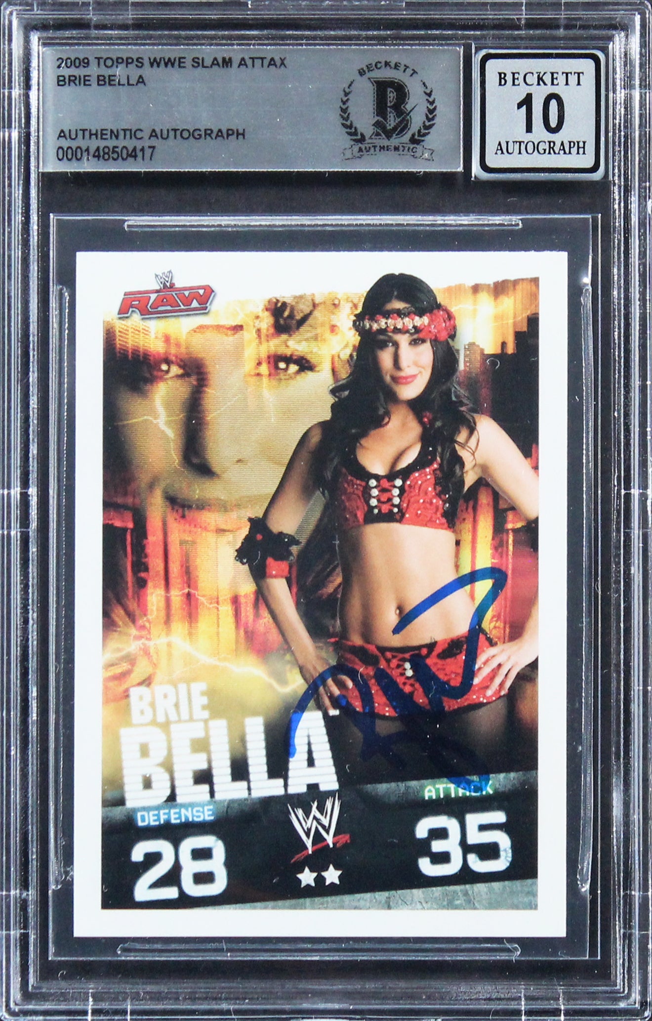 Brie Bella Authentic Signed 2009 Topps WWE Slam Attax Card Auto 10! BAS Slabbed