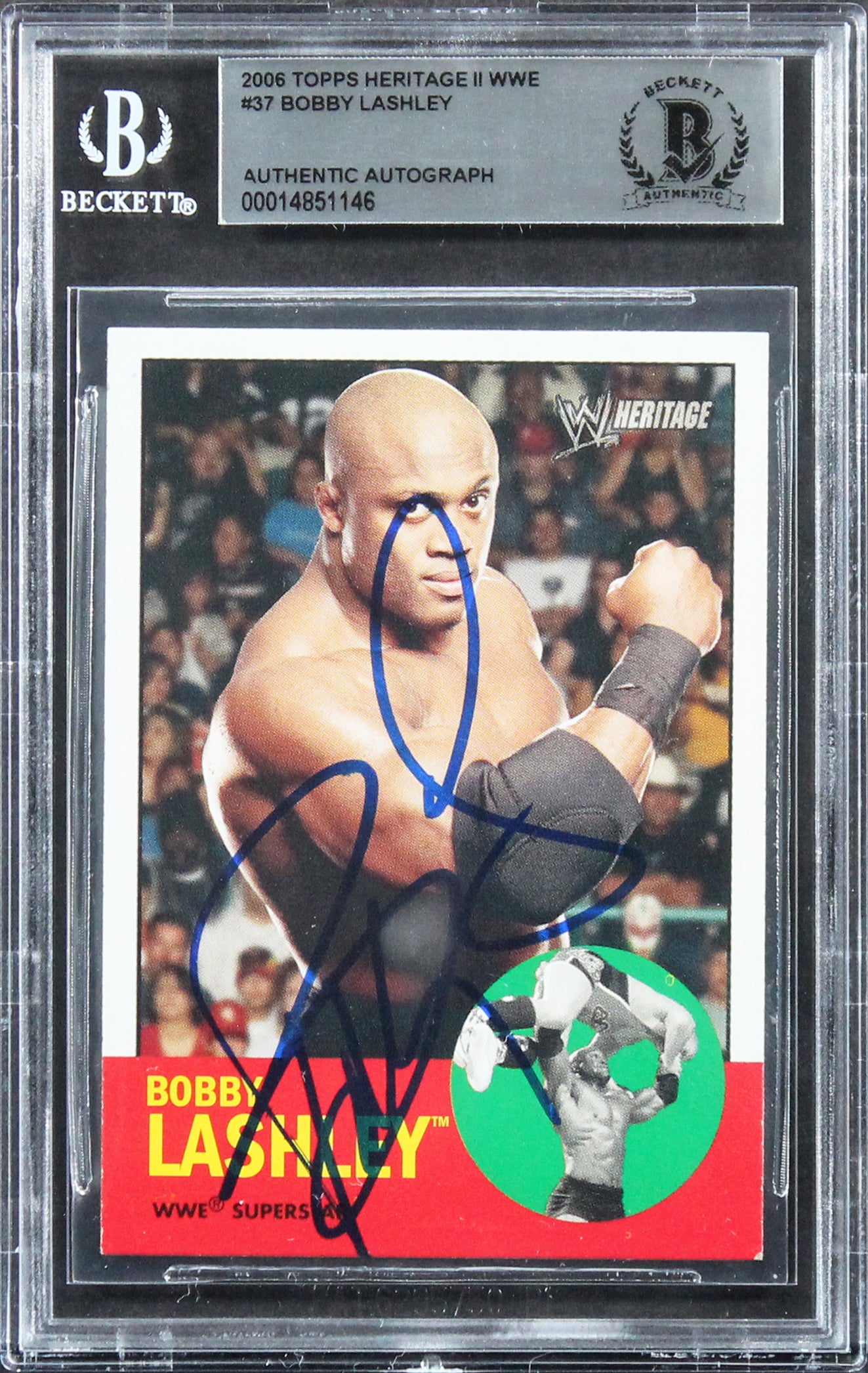 Bobby Lashley Authentic Signed 2006 Topps Heritage II WWE #37 Card BAS Slabbed