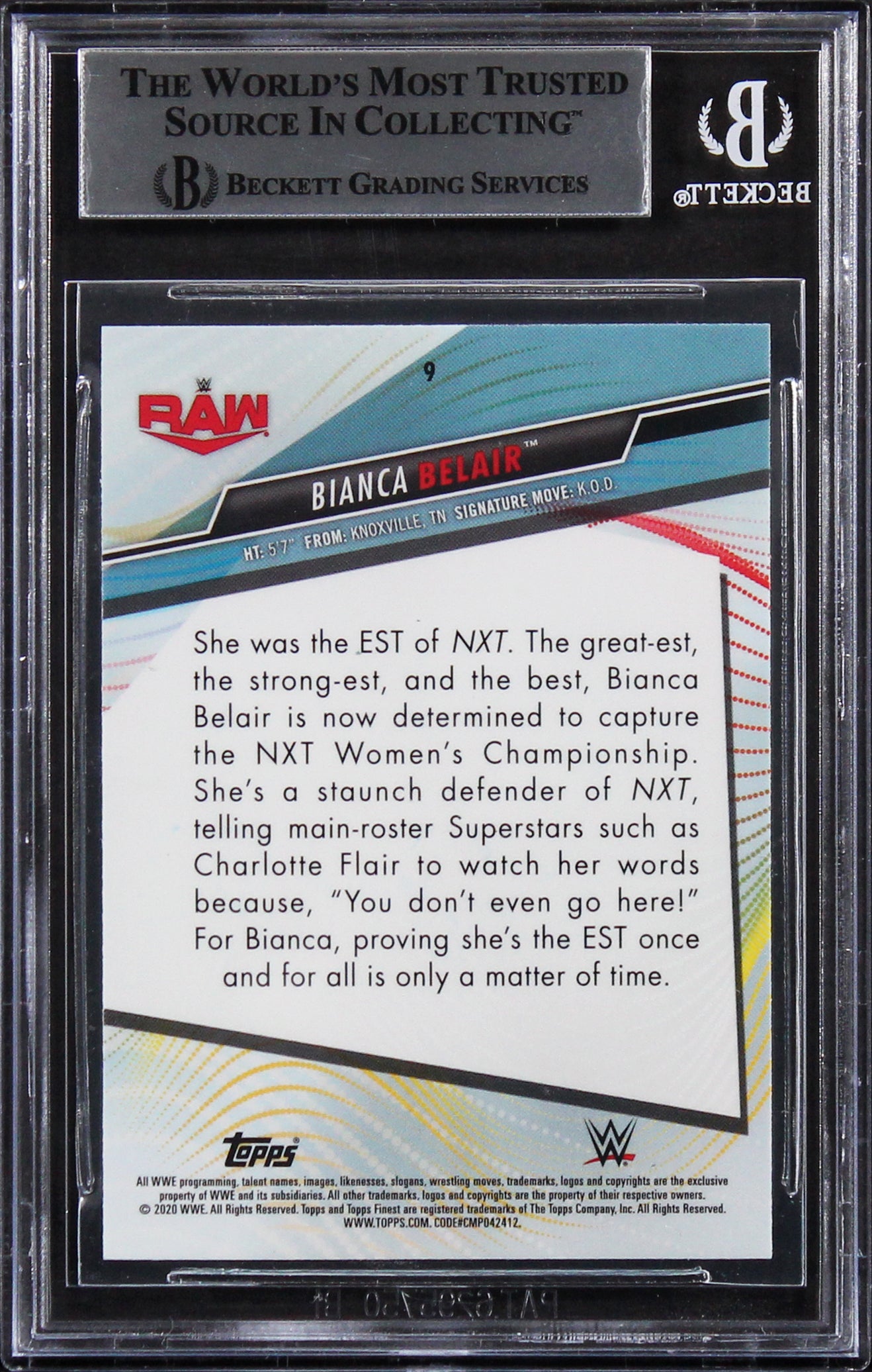 Bianca Belair Authentic Signed 2020 Finest WWE #9 Card Autographed BAS Slabbed