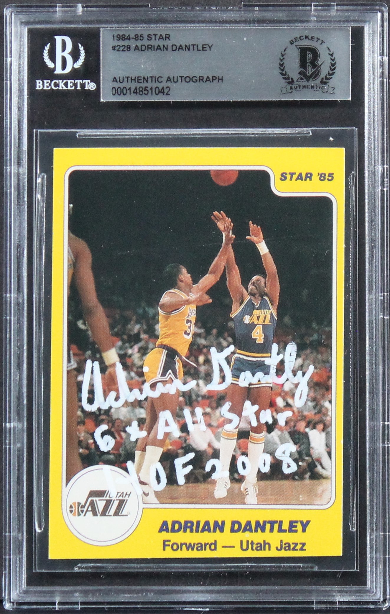 Jazz Adrian Dantley "6x All Star, HOF 2008" Signed 1984 Star #228 Card BAS Slab