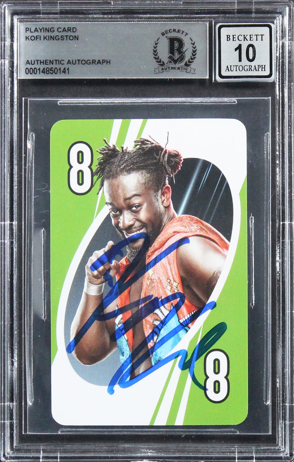 Kofi Kingston Authentic Signed UNO Playing Card Card Auto 10! BAS Slabbed 3