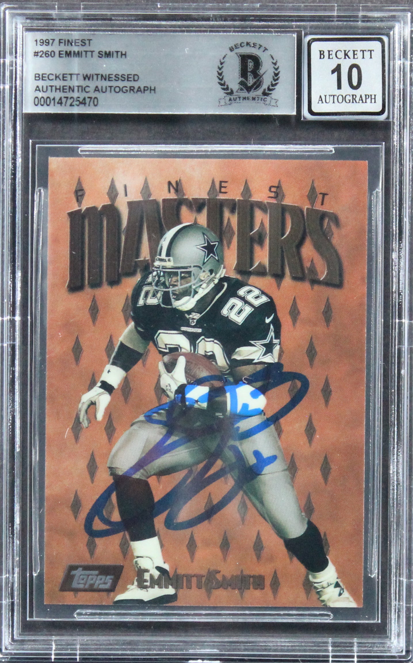 Cowboys Emmitt Smith Authentic Signed 1997 Finest #260 Card Auto 10! BAS Slabbed