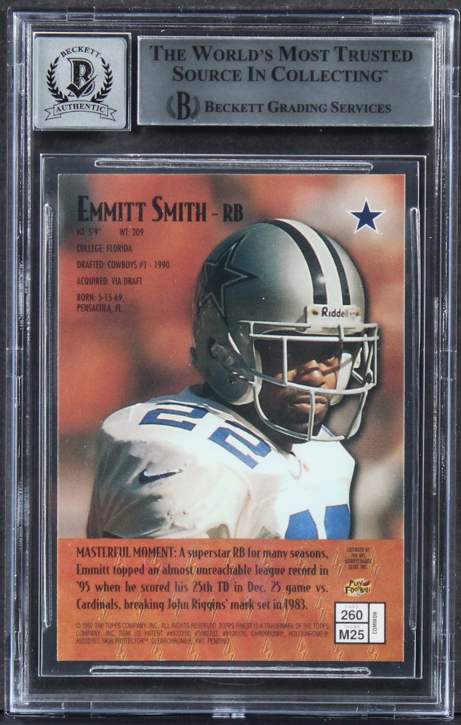 Cowboys Emmitt Smith Authentic Signed 1997 Finest #260 Card Auto 10! BAS Slabbed