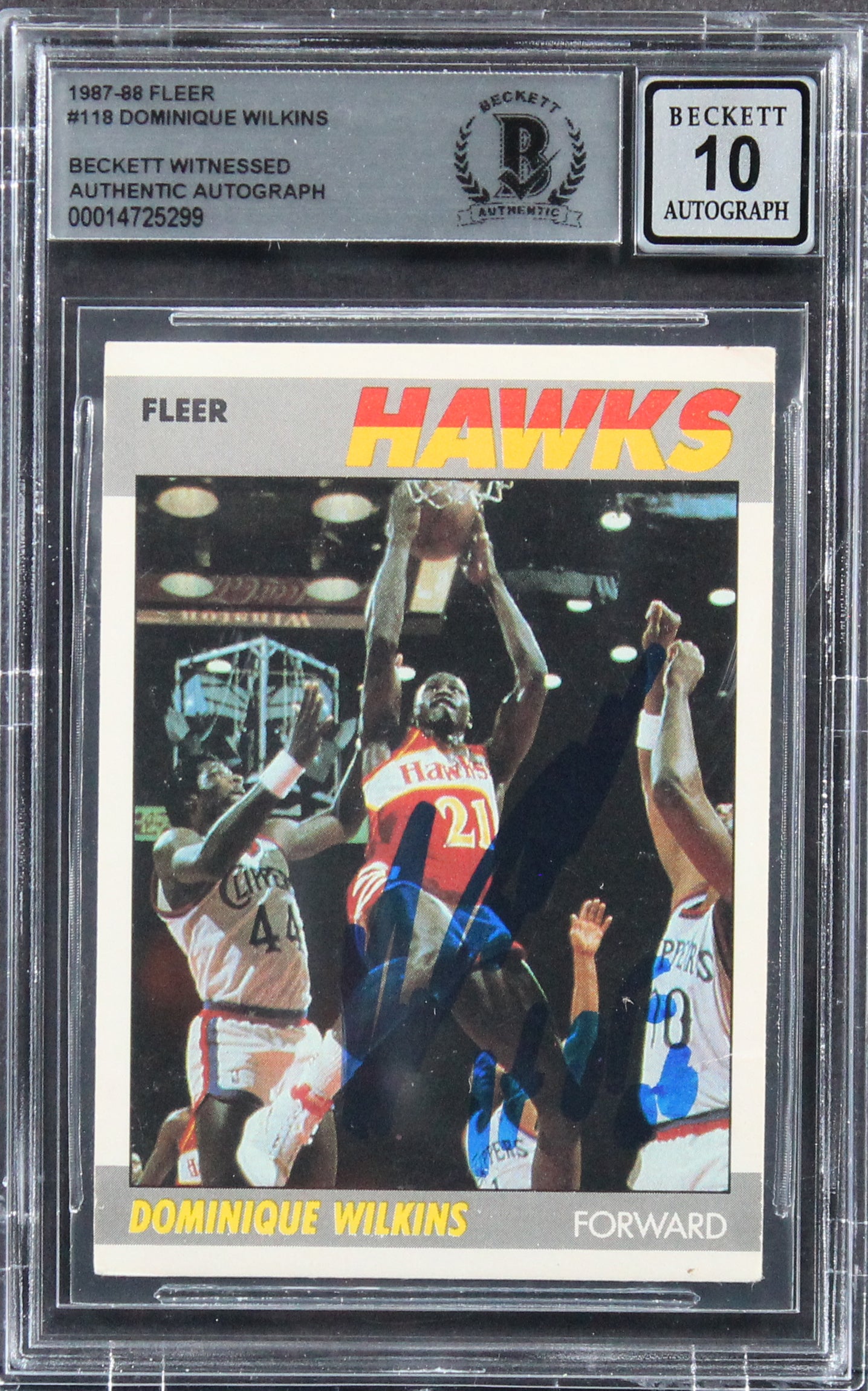 Hawks Dominique Wilkins Authentic Signed 1987 Fleer #118 Card Auto 10! BAS Slab